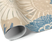 Papier Cadeau Indigo Tan Boho Floral (Coin rond)