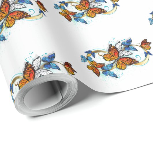 Papier Cadeau Infinité de papillons monarques (Coin rond)