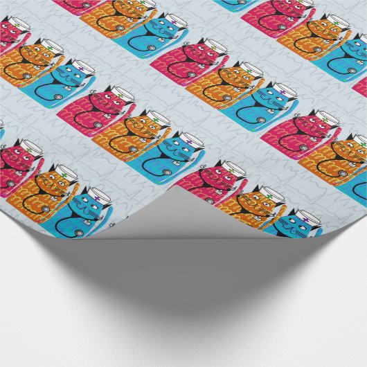 Papier Cadeau Infirmière Chats envelopper cadeau bleu (Coin)