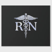 Papier Cadeau Infirmière inscrite RN Silver Caduceus Snakes Blac (Plat)