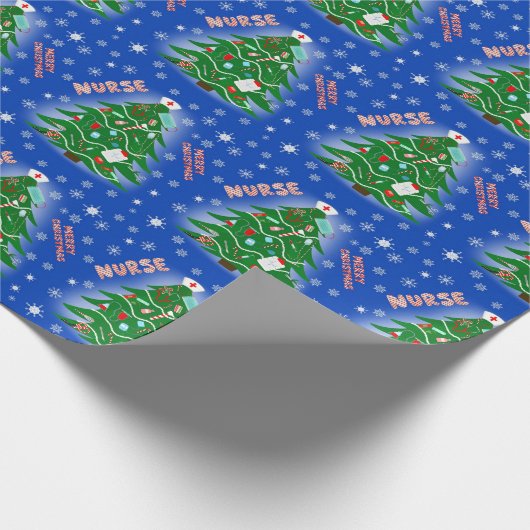 Papier Cadeau Infirmière Joyeux Arbre de Noël Arrière - plan ble (Coin)
