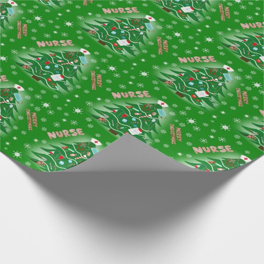 Papier Cadeau Infirmière Joyeux Arbre de Noël Arrière - plan ver (Coin)