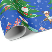 Papier Cadeau Infirmière Joyeux Arbre de Noël avec Infirmière Re (Coin rond)