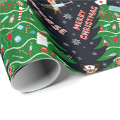 Papier Cadeau Infirmière Joyeux Arbre de Noël Reindeer Infirmièr (Coin rond)