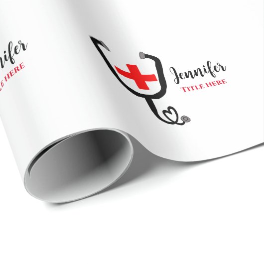 Papier Cadeau Infirmière médecin rouge plus stéthoscope ajouter (Coin rond)
