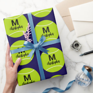 Papier Cadeau Initiale de monogramme de tennis personnalisé