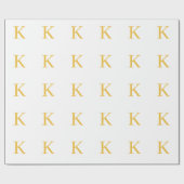 Papier Cadeau Initiale de monogramme or blanc couleur personnali (Plat)