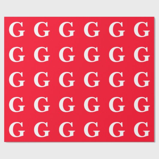 Papier Cadeau Initiale Lettre Monogramme Rouge Blanc Simple Uni (Plat)