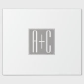 Papier Cadeau Initiales de couple modifiables | Blanc et gris (Plat)