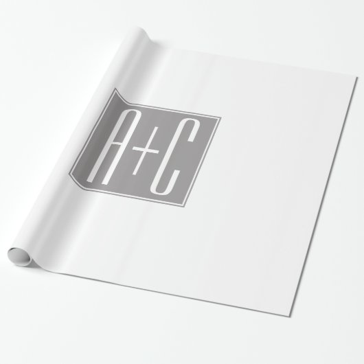 Papier Cadeau Initiales de couple modifiables | Blanc et gris (Déroulé)