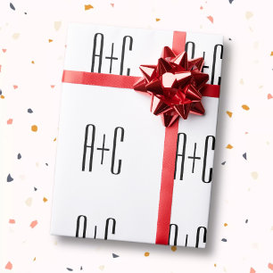 Papier Cadeau Initiales de couples modernes élégants Blanc et