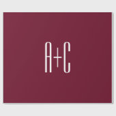 Papier Cadeau Initiales de couples simples | Blanc et bordeaux (Plat)