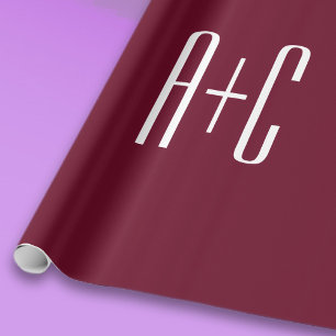 Papier Cadeau Initiales de couples simples Blanc et bordeaux