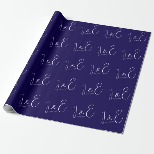 Papier Cadeau Initiales de la marine moderne foncée Monogrammes  (Déroulé)