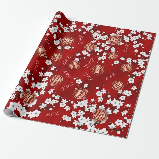 Papier Cadeau Initiales du Mariage chinois Cherry Blossom (Déroulé)
