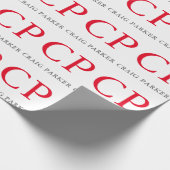 Papier Cadeau Initiales en rouge clair monogramme professionnel (Coin)
