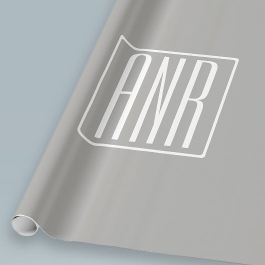 Papier Cadeau Initiales Monogramme | Blanc Sur Gris Clair