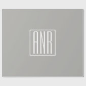 Papier Cadeau Initiales Monogramme | Blanc Sur Gris Clair (Plat)