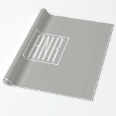 Papier Cadeau Initiales Monogramme | Blanc Sur Gris Clair (Déroulé)