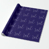 Papier Cadeau Initiales Monogrammes Mariage Date Moderne Navy (Déroulé)