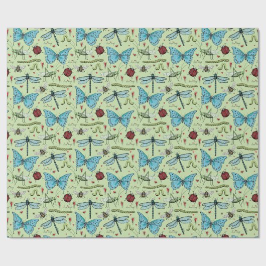 Papier Cadeau Insectes de bug d'amour vert mignon pour les amate (Plat)