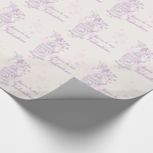 Papier Cadeau Inséparable cage rose violet nommé valentine envel (Coin)