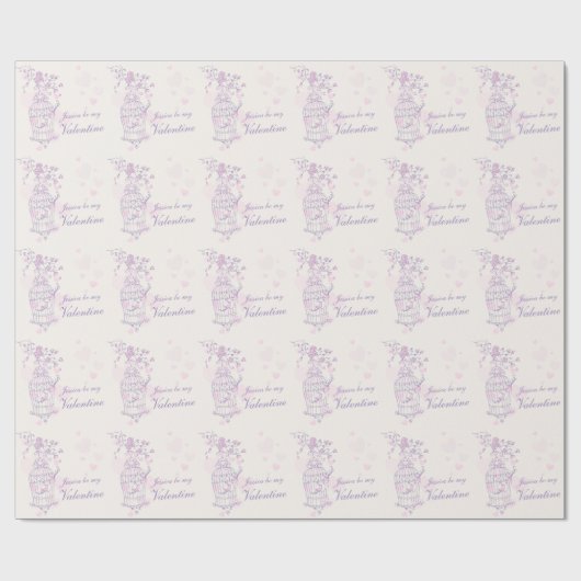 Papier Cadeau Inséparable cage rose violet nommé valentine envel (Plat)