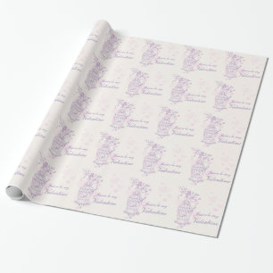 Papier Cadeau Inséparable cage rose violet nommé valentine envel