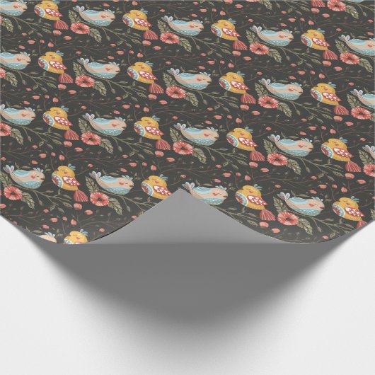 Papier Cadeau Inséparable floral foncé et cosy (Coin)