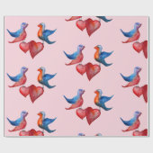 Papier Cadeau Inséparables, Aquarelle Oiseaux Enveloppement Papi (Plat)