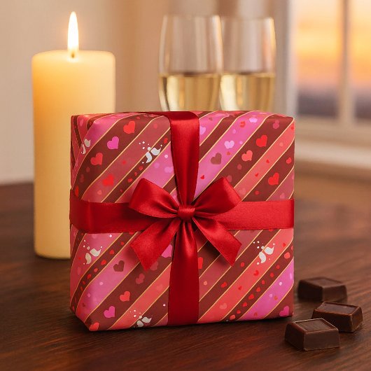 Papier Cadeau Inséparables Coeurs Valentine Motif Enveloppement 