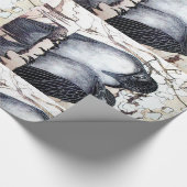 Papier Cadeau INSÉPARABLES D'HIVER DANS LA NEIGE Dessin noir et (Coin)