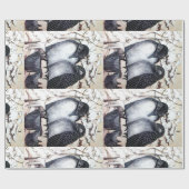 Papier Cadeau INSÉPARABLES D'HIVER DANS LA NEIGE Dessin noir et (Plat)