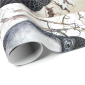 Papier Cadeau INSÉPARABLES D'HIVER DANS LA NEIGE Dessin noir et (Coin rond)