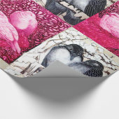 PAPIER CADEAU INSÉPARABLES D'HIVER ET CHIENS BLANCS EN FUCHSIE R (Coin)