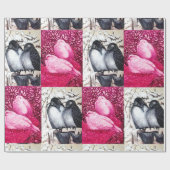 PAPIER CADEAU INSÉPARABLES D'HIVER ET CHIENS BLANCS EN FUCHSIE R (Plat)