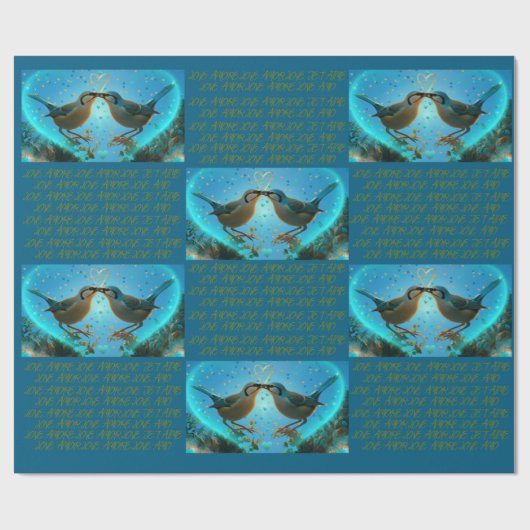 PAPIER CADEAU INSÉPARABLES - PAPIER EN LAVAGE BLEU (Plat)