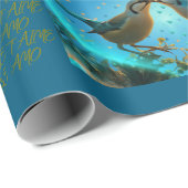 PAPIER CADEAU INSÉPARABLES - PAPIER EN LAVAGE BLEU (Coin rond)