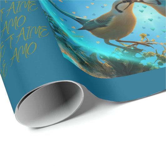 PAPIER CADEAU INSÉPARABLES - PAPIER EN LAVAGE BLEU (Coin rond)