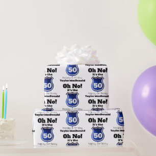 Papier Cadeau Insigne d'agent de police drôle 50e anniversaire