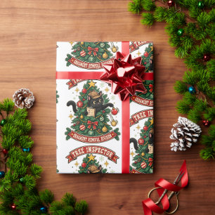 Papier Cadeau Inspecteur drôle de l'arbre de Noël au chat noir