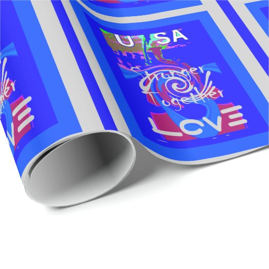 Papier Cadeau Inspiration USA Nous Sommes Forts Ensemble Avec Am (Coin rond)