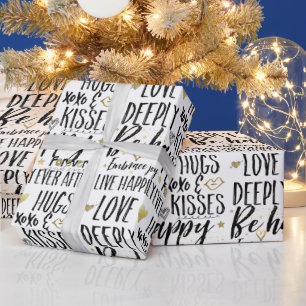 Papier Cadeau Inspirationnel Black Gold Love embrasse XOXO Heart