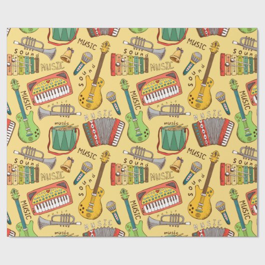 Papier Cadeau Instruments de musique (Plat)