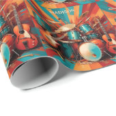 Papier Cadeau Instruments de musique de nom personnalisé (Coin rond)