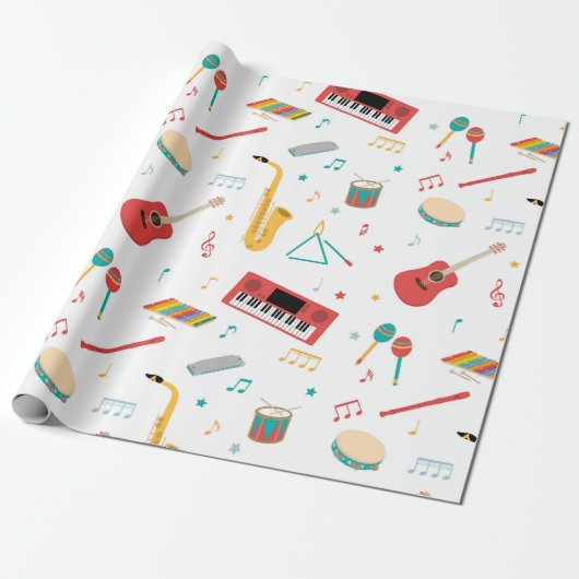 Papier Cadeau Instruments de musique Thème musical Pattern (Déroulé)