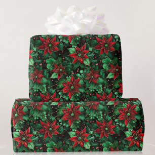 Papier Cadeau Intense couleur Poinsettia Noël AI