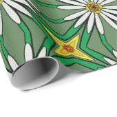 Papier Cadeau Interprétation florale Blancs, feuilles verts (Coin rond)