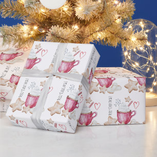 Papier Cadeau Invitation aquarelle pour chocolat chaud et cookie