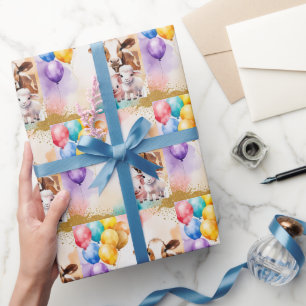 Papier Cadeau Invitation d'anniversaire amusante avec des animau